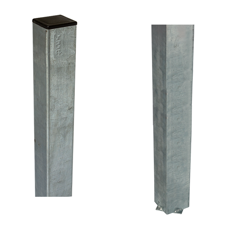 Stålstolpe 4,5×4,5×186 cm - til nedstøbning - inkl. stolpeafdækning